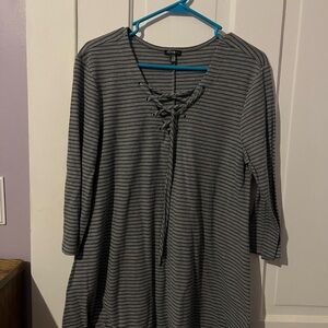 Hannah Blue and Gray Striped Top